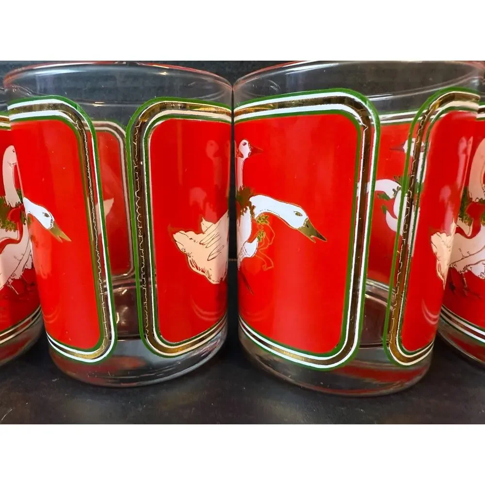 Culver Holly Goose Glasses Holiday Old Fashion Christmas Eggnog (4/14oz) w/Box